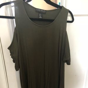 Olive green shoulder cut out shirt